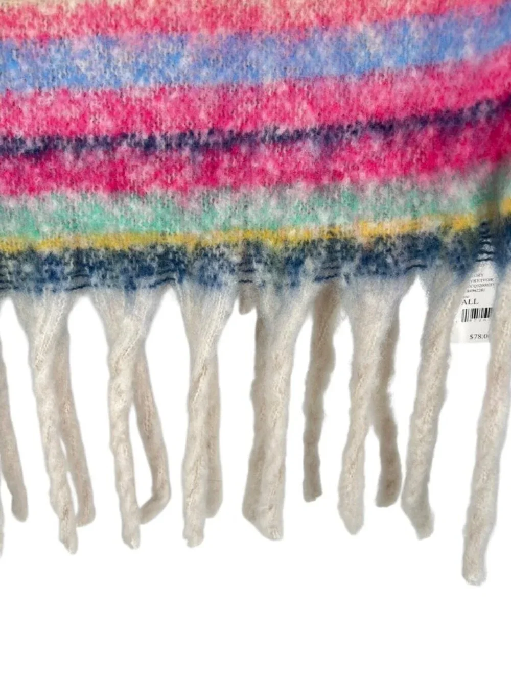 Free People Skye Stripe Fringe Throw Blanket Multicolor Ivory Pink NWT